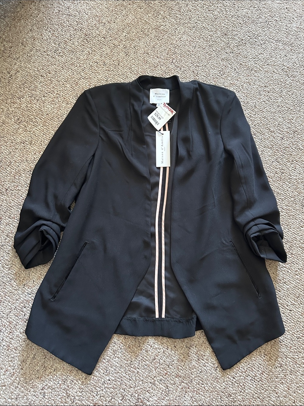 Adrienne Vittadini Black Open-Front Blazer with Contrast Trim